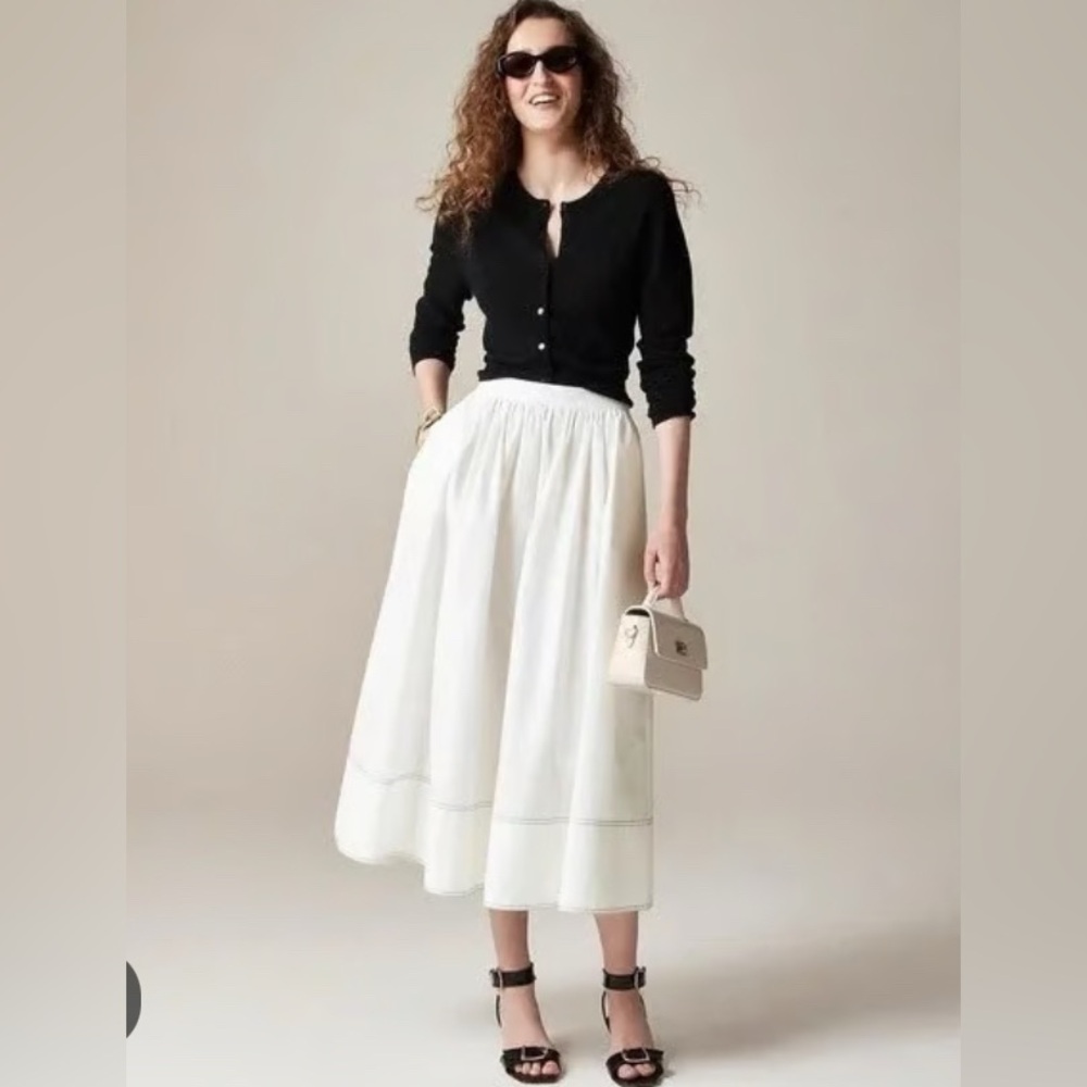 J. Crew White A-Line Midi Skirt